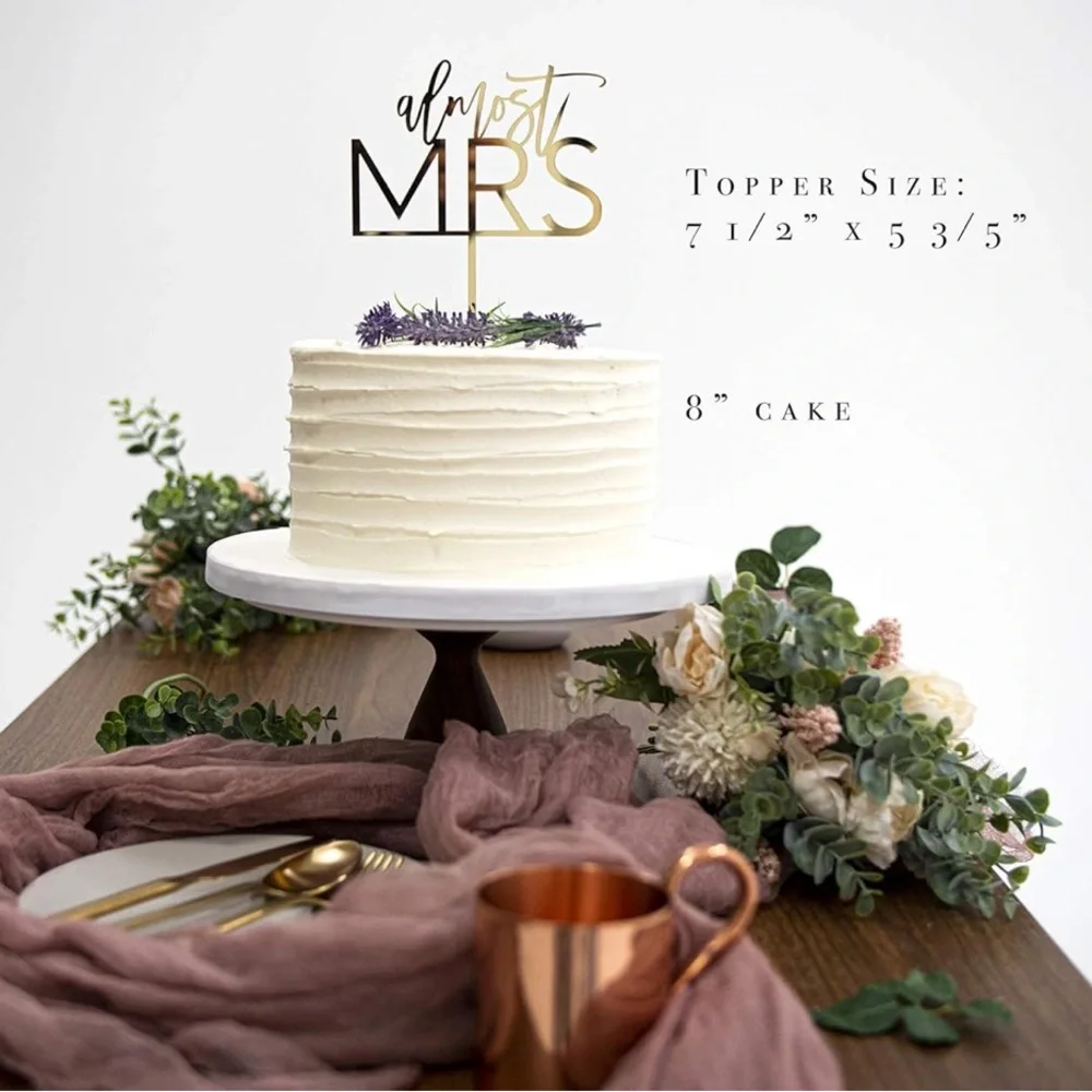 ✨BNWT - LS Designs “Almost Mrs” Gold Acrylic Cake Topper✨